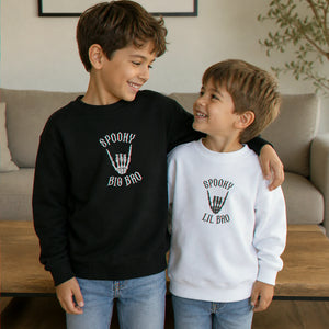 Personalized Halloween Sibling Kids Sweatshirt - Embroidered Spooky Big Bro Lil Bro Matching Sweater