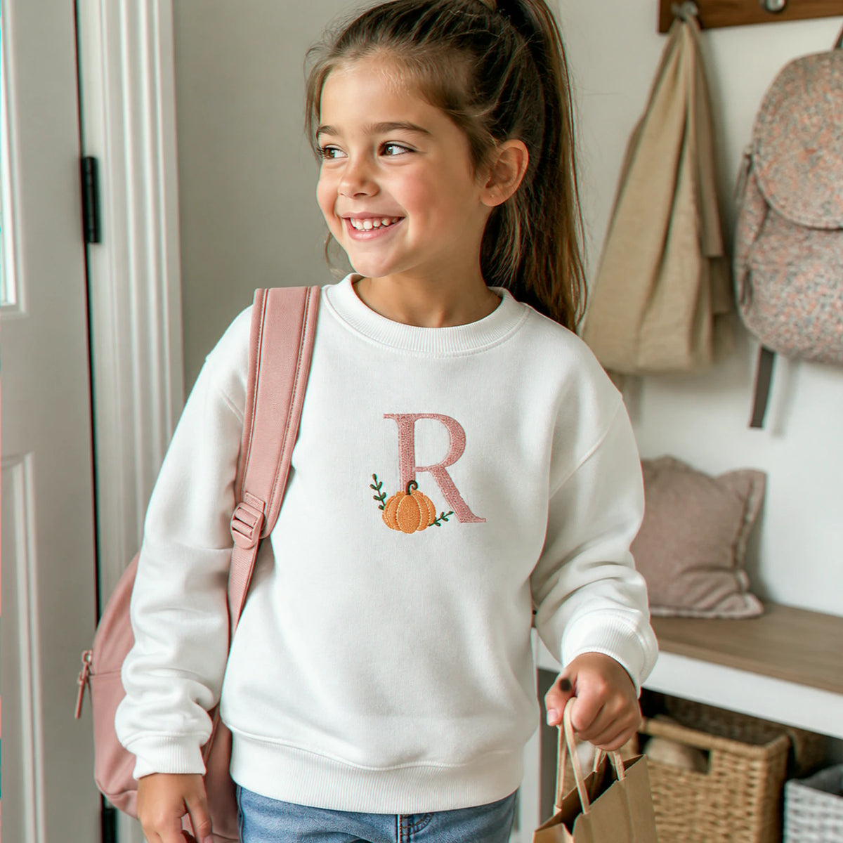 Personalized Halloween Kid Monogrammed Sweatshirt - Embroidered Pumpkin Fall Monogrammed Sweater for School Party