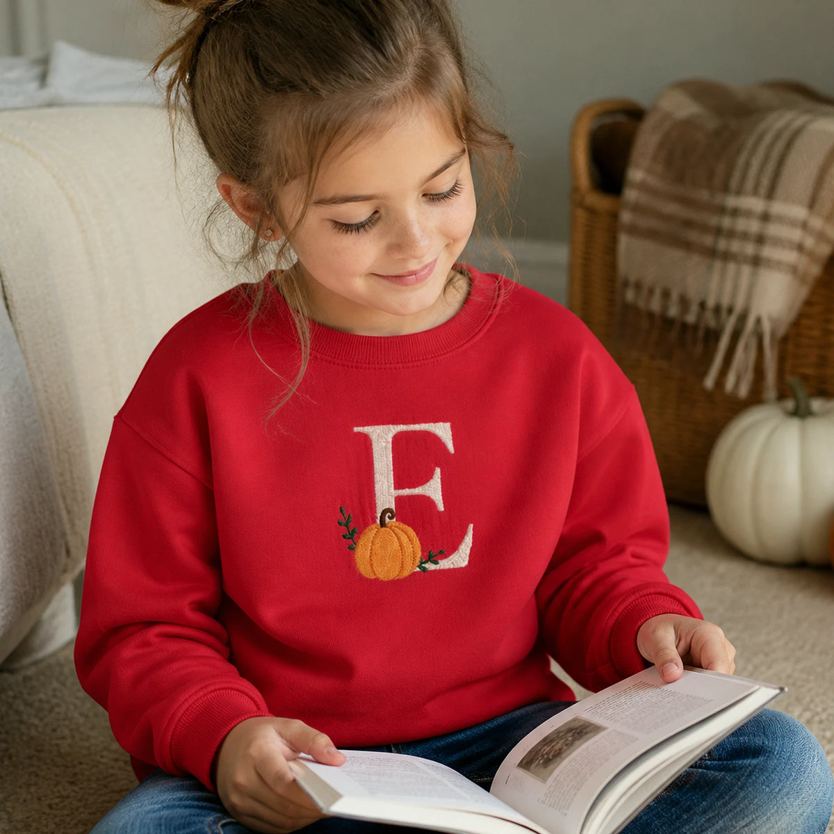 Personalized Halloween Kid Monogrammed Sweatshirt - Embroidered Pumpkin Fall Monogrammed Sweater for School Party