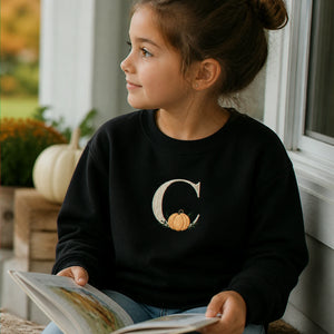 Personalized Halloween Kid Monogrammed Sweatshirt - Embroidered Pumpkin Fall Monogrammed Sweater for School Party