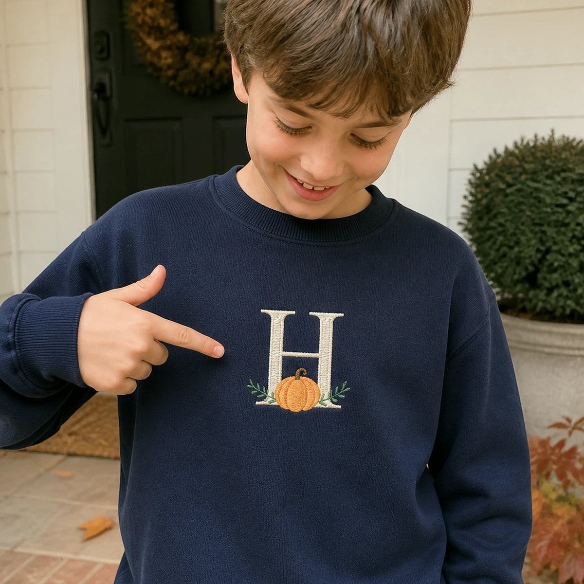 Personalized Halloween Kid Monogrammed Sweatshirt - Embroidered Pumpkin Fall Monogrammed Sweater for School Party