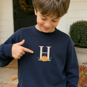 Personalized Halloween Kid Monogrammed Sweatshirt - Embroidered Pumpkin Fall Monogrammed Sweater for School Party