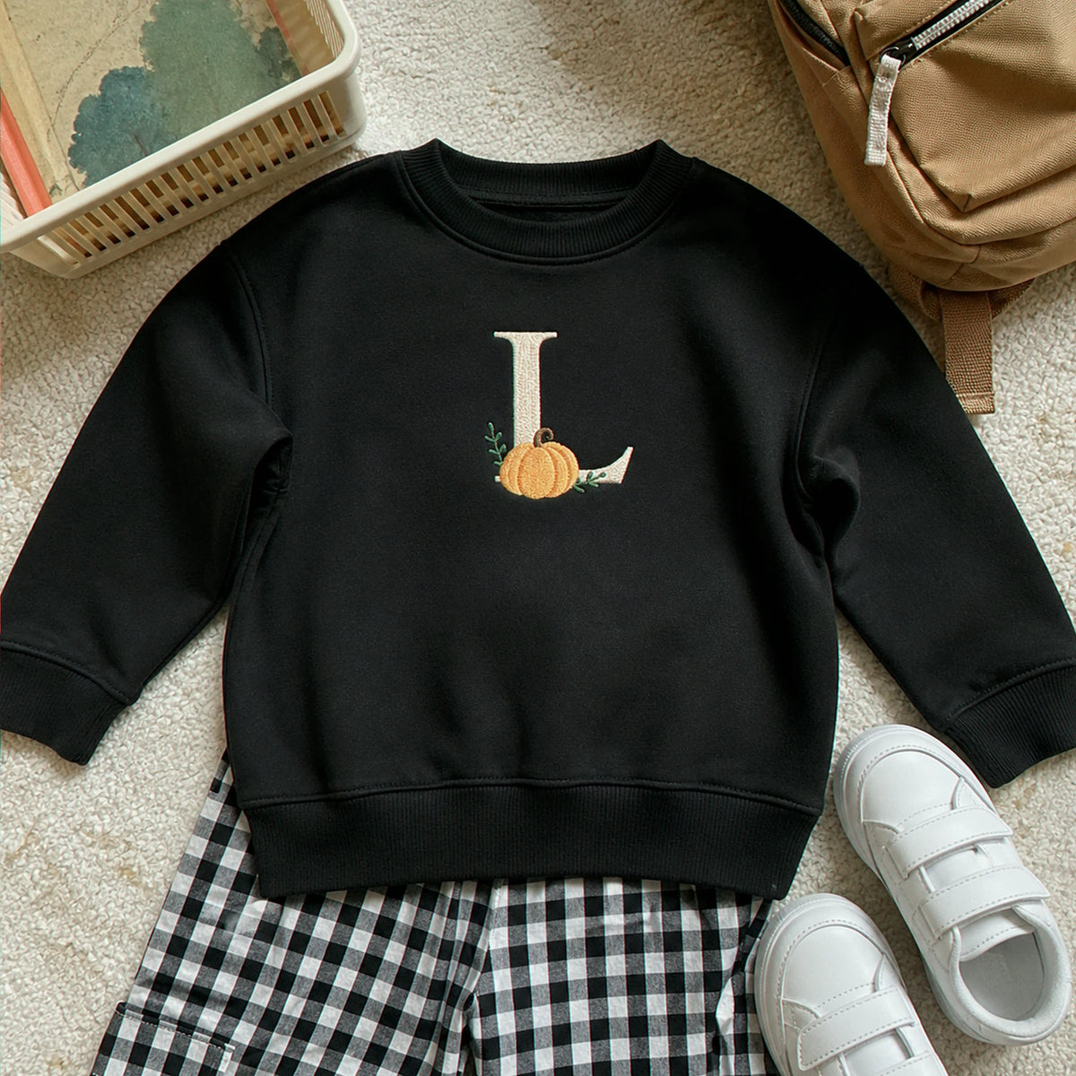 Personalized Halloween Kid Monogrammed Sweatshirt - Embroidered Pumpkin Fall Monogrammed Sweater for School Party