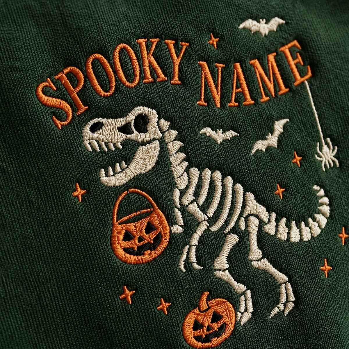 Personalized Halloween Sweatshirt for Kids - Embroidered Name with Spooky Dinosaur Crewneck - Fall Season Gift