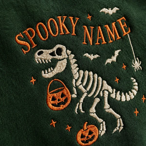 Personalized Halloween Sweatshirt for Kids - Embroidered Name with Spooky Dinosaur Crewneck - Fall Season Gift