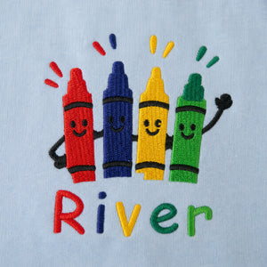 Personalized Kindergarten T-shirt for Back to School - Embroidered Kids Name Tee with Colorful Crayons