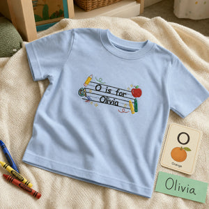 Personalized First Day of Kindergarten T-shirt for Toddler - Embroidered Alphabet Name Tee, New School Year Outfit