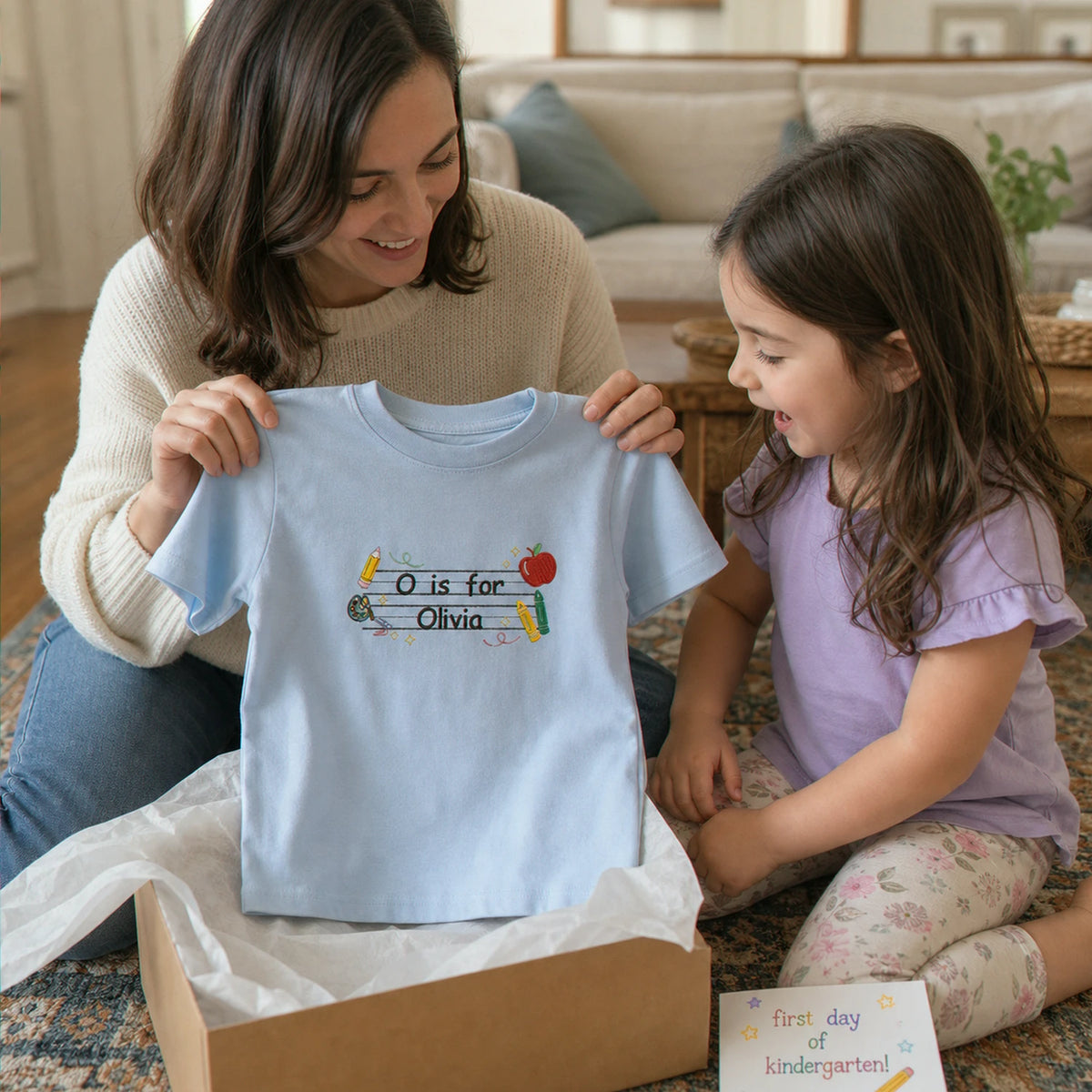 Personalized First Day of Kindergarten T-shirt for Toddler - Embroidered Alphabet Name Tee, New School Year Outfit