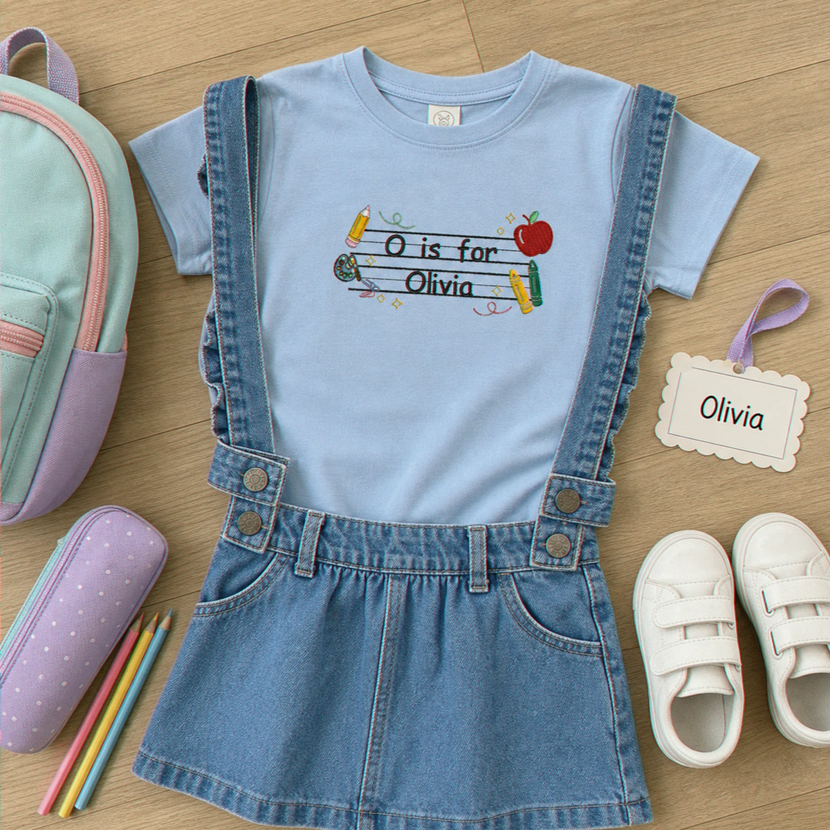 Personalized First Day of Kindergarten T-shirt for Toddler - Embroidered Alphabet Name Tee, New School Year Outfit