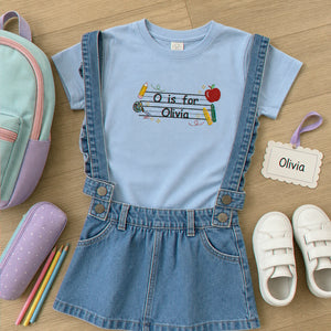 Personalized First Day of Kindergarten T-shirt for Toddler - Embroidered Alphabet Name Tee, New School Year Outfit