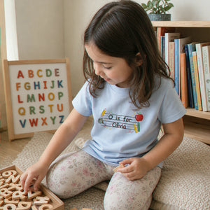 Personalized First Day of Kindergarten T-shirt for Toddler - Embroidered Alphabet Name Tee, New School Year Outfit