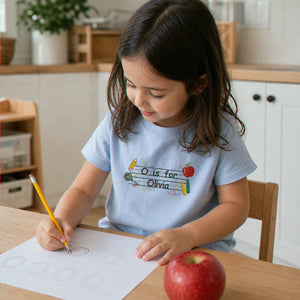 Personalized First Day of Kindergarten T-shirt for Toddler - Embroidered Alphabet Name Tee, New School Year Outfit