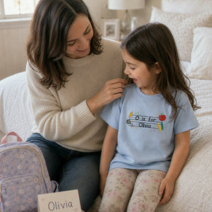 Personalized First Day of Kindergarten T-shirt for Toddler - Embroidered Alphabet Name Tee, New School Year Outfit