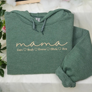 Personalized mama hoodie with kids names embroidered on chest custom gift for mom from husband or children