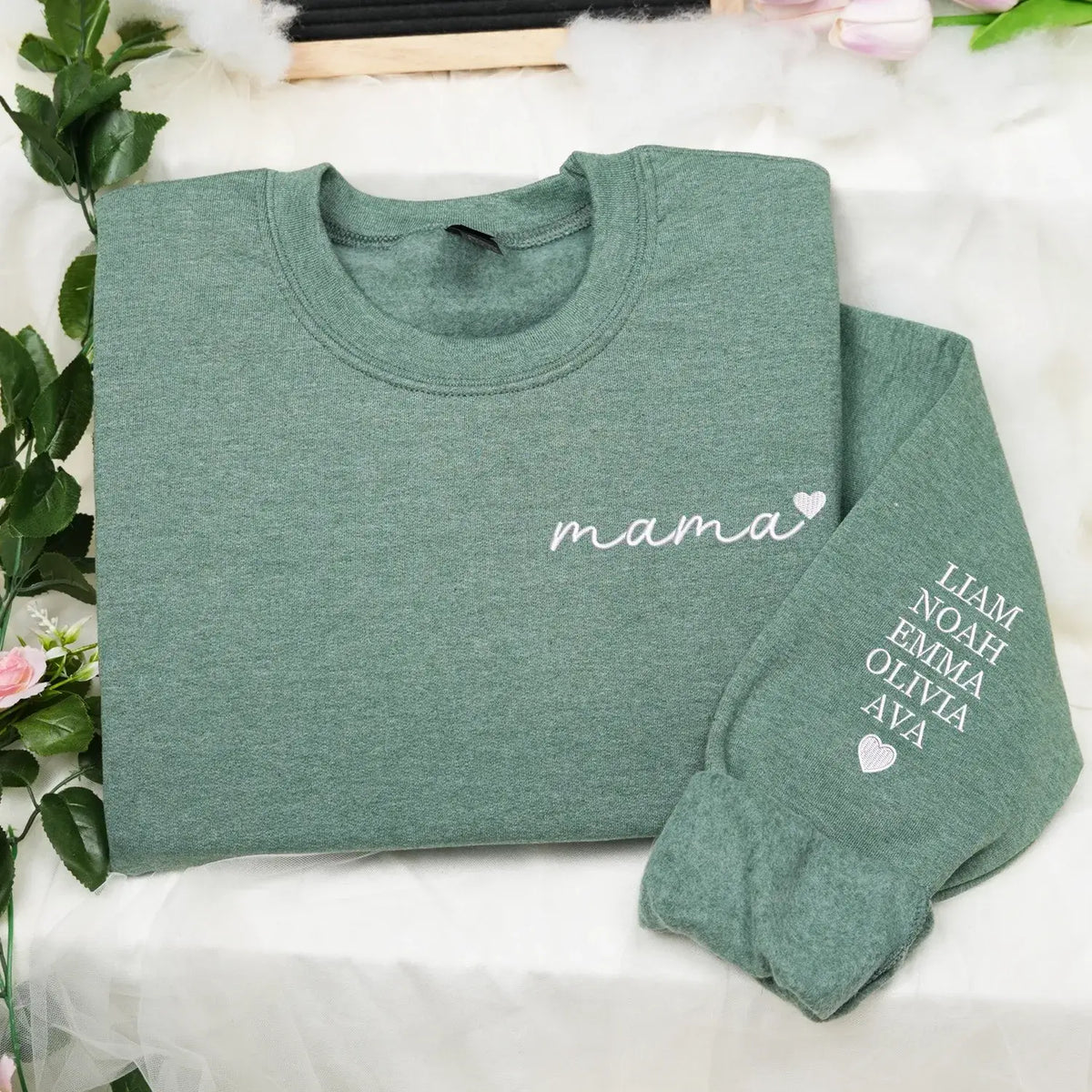 personalized embroidered mama sweatshirt with heart on chest custom hoodie gift for mom from husband or daughter