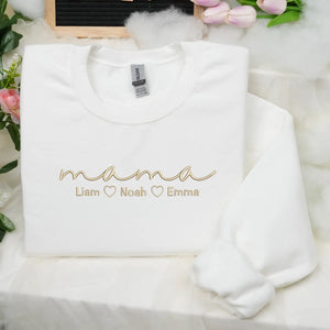 Personalized mama sweatshirt with kids names embroidered on chest custom gift for mom from husband or children