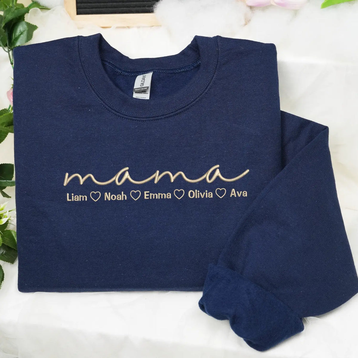 Personalized mama sweatshirt with kids names embroidered on chest custom gift for mom from husband or children
