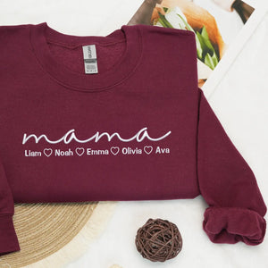 Personalized mama sweatshirt with kids names embroidered on chest custom gift for mom from husband or children