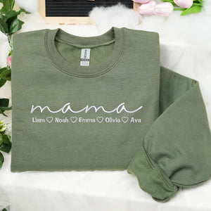Personalized mama sweatshirt with kids names embroidered on chest custom gift for mom from husband or children