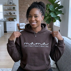 Personalized Mama Sweatshirt with Kids Name on Chest, Embroidered Gift for Mama from Husband to Wife