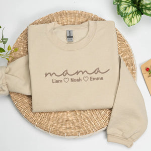 Personalized mama sweatshirt with kids names embroidered on chest custom gift for mom from husband or children