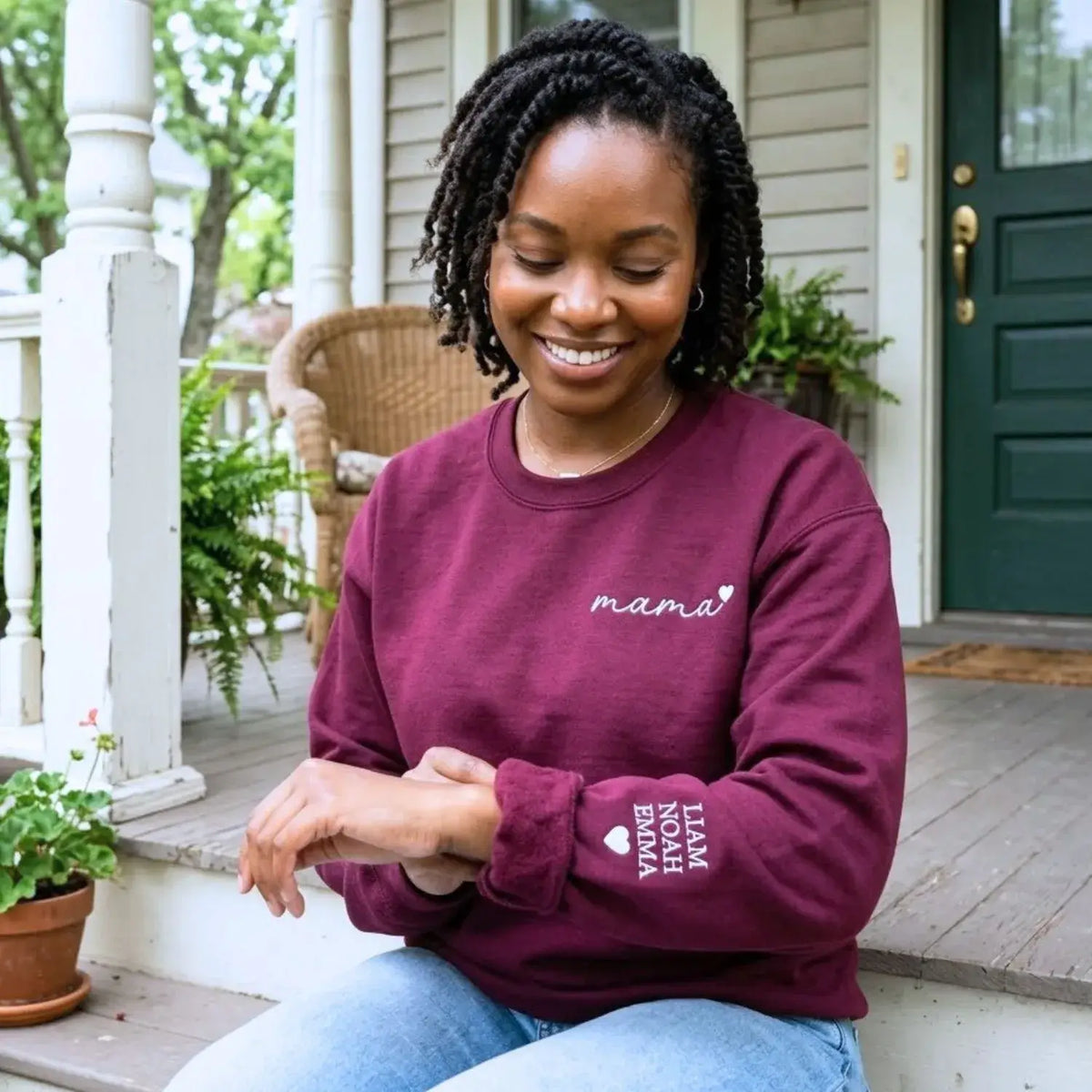 personalized embroidered mama sweatshirt with heart on chest custom hoodie gift for mom from husband or daughter