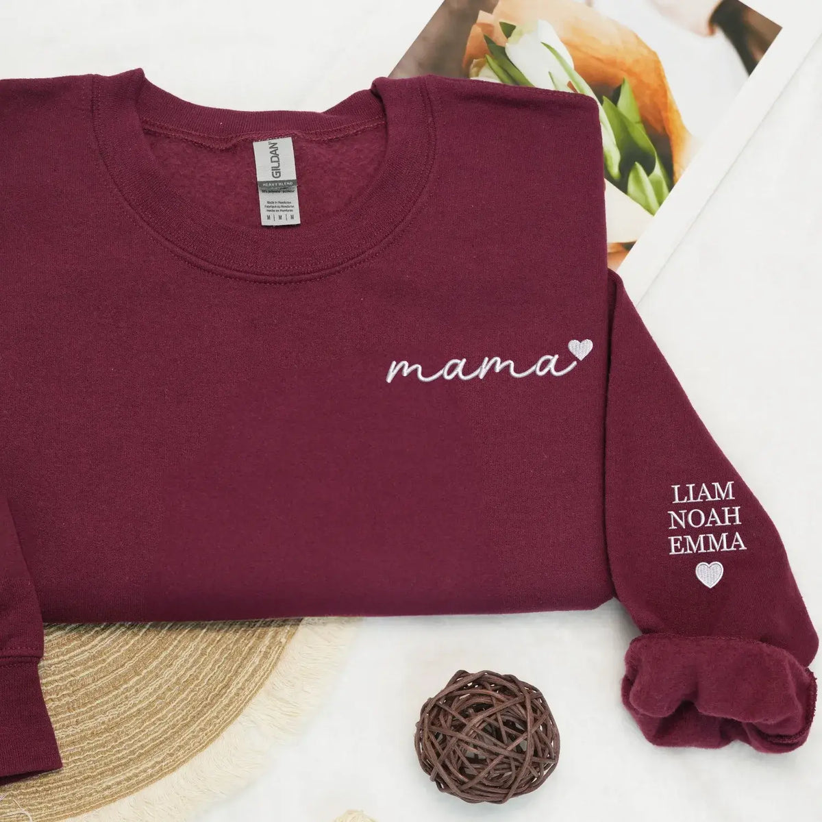 personalized embroidered mama sweatshirt with heart on chest custom hoodie gift for mom from husband or daughter