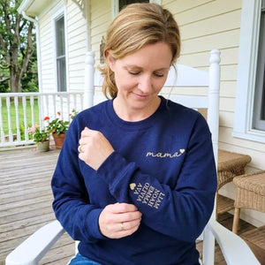 personalized embroidered mama sweatshirt with heart on chest custom hoodie gift for mom from husband or daughter
