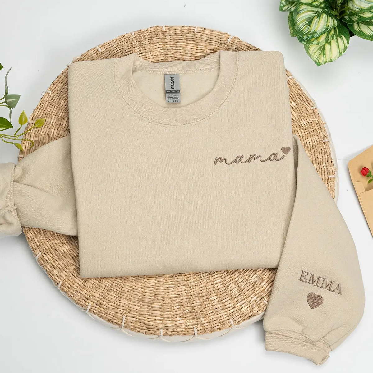 Personalized Embroidered Gift for Mama with Heart on Chest Sweatshirt or Hoodie from Husband or Daughter