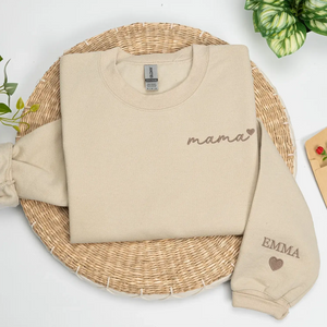 Personalized Embroidered Gift for Mama with Heart on Chest Sweatshirt or Hoodie from Husband or Daughter