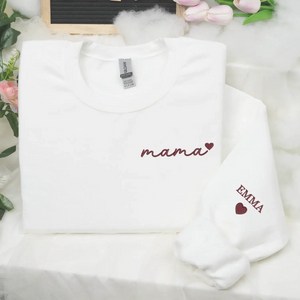 Personalized Embroidered Gift for Mama with Heart on Chest Sweatshirt or Hoodie from Husband or Daughter