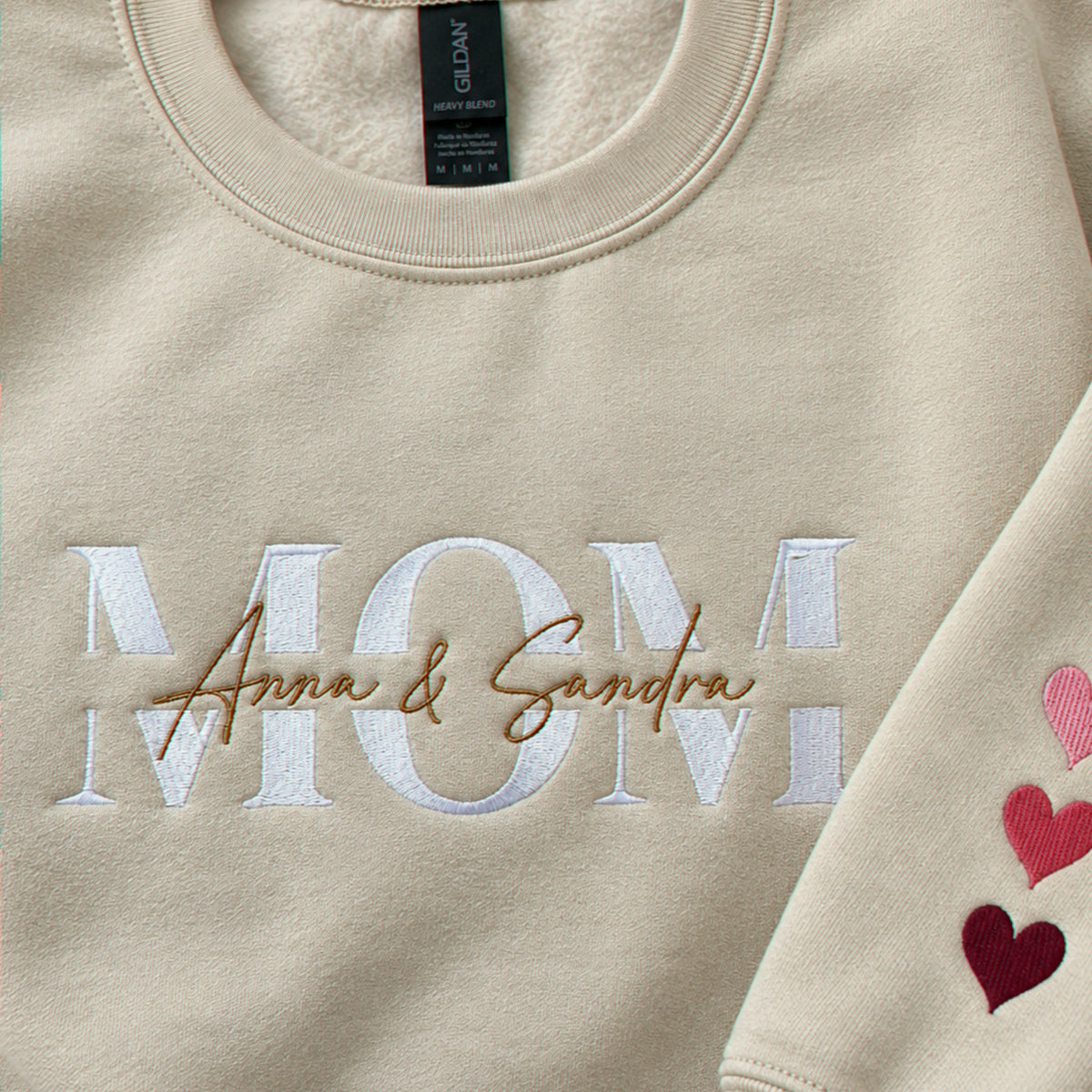 Personalized Mom Sweatshirt with Kids Names on Chest, Embroidered Name Over Text Pullover, Mama Christmas Gift