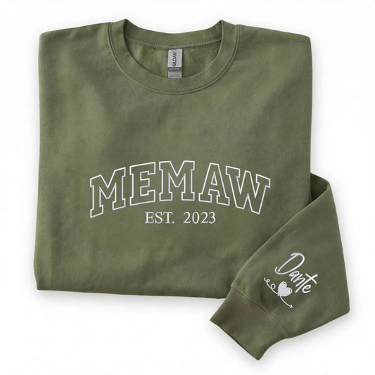 Personalized Memaw Sweatshirt With Grandkids Names - Custom Embroidered Memaw Gift
