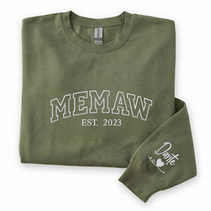 Personalized Memaw Sweatshirt With Grandkids Names - Custom Embroidered Memaw Gift