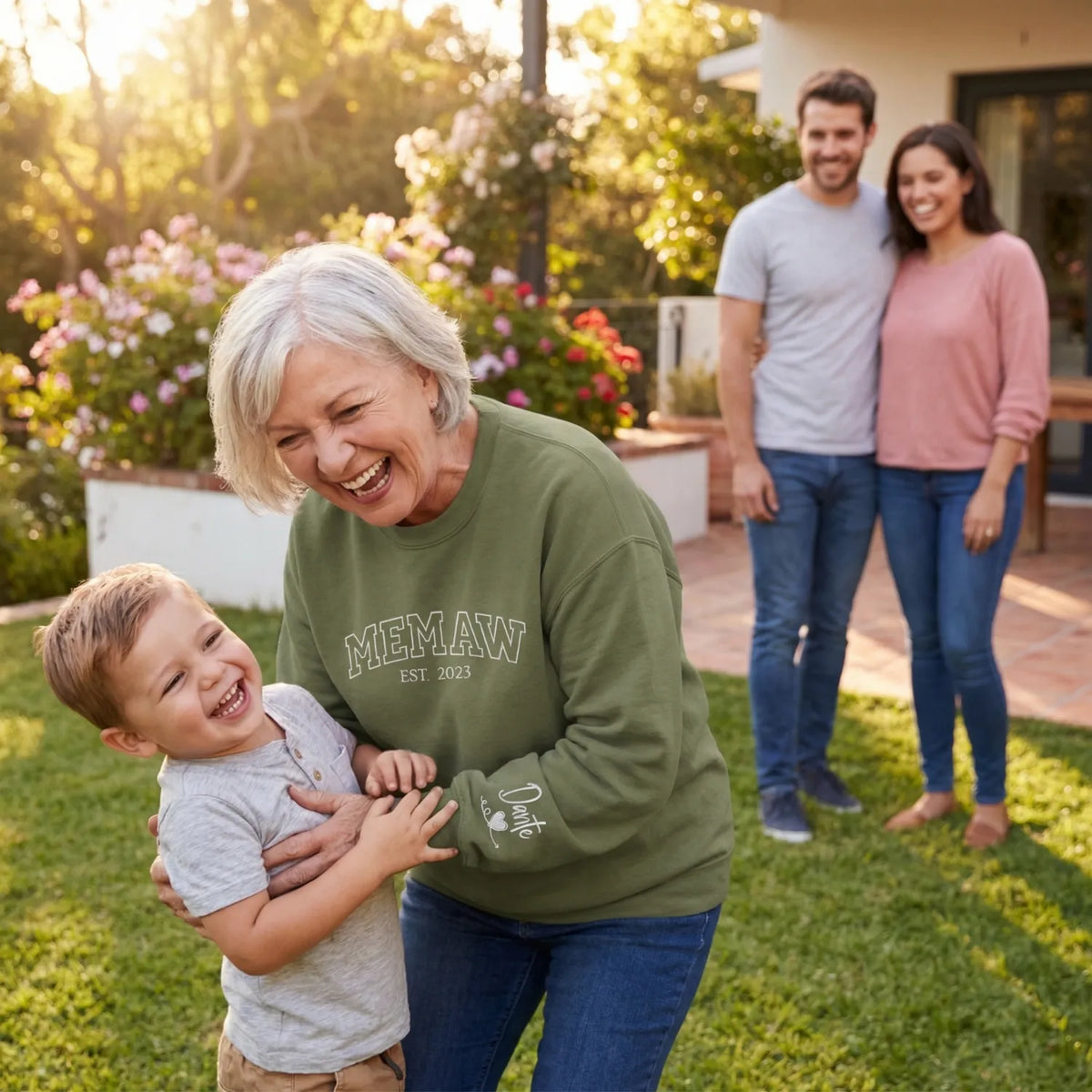Personalized Memaw Sweatshirt With Grandkids Names - Custom Embroidered Memaw Gift