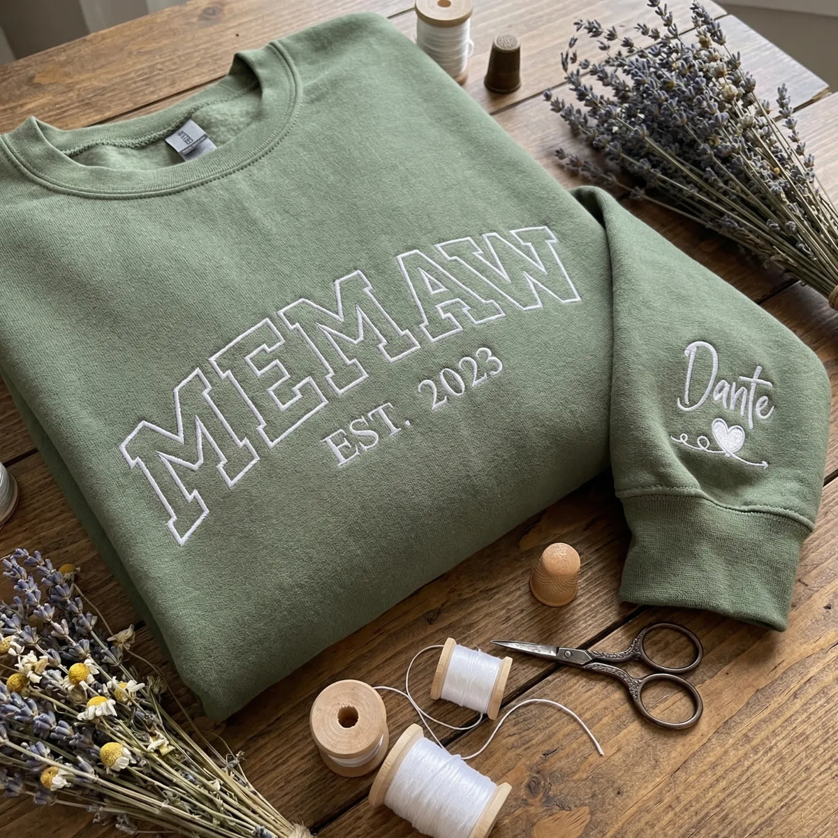 Personalized Memaw Sweatshirt With Grandkids Names - Custom Embroidered Memaw Gift