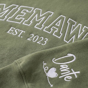Personalized Memaw Sweatshirt With Grandkids Names - Custom Embroidered Memaw Gift