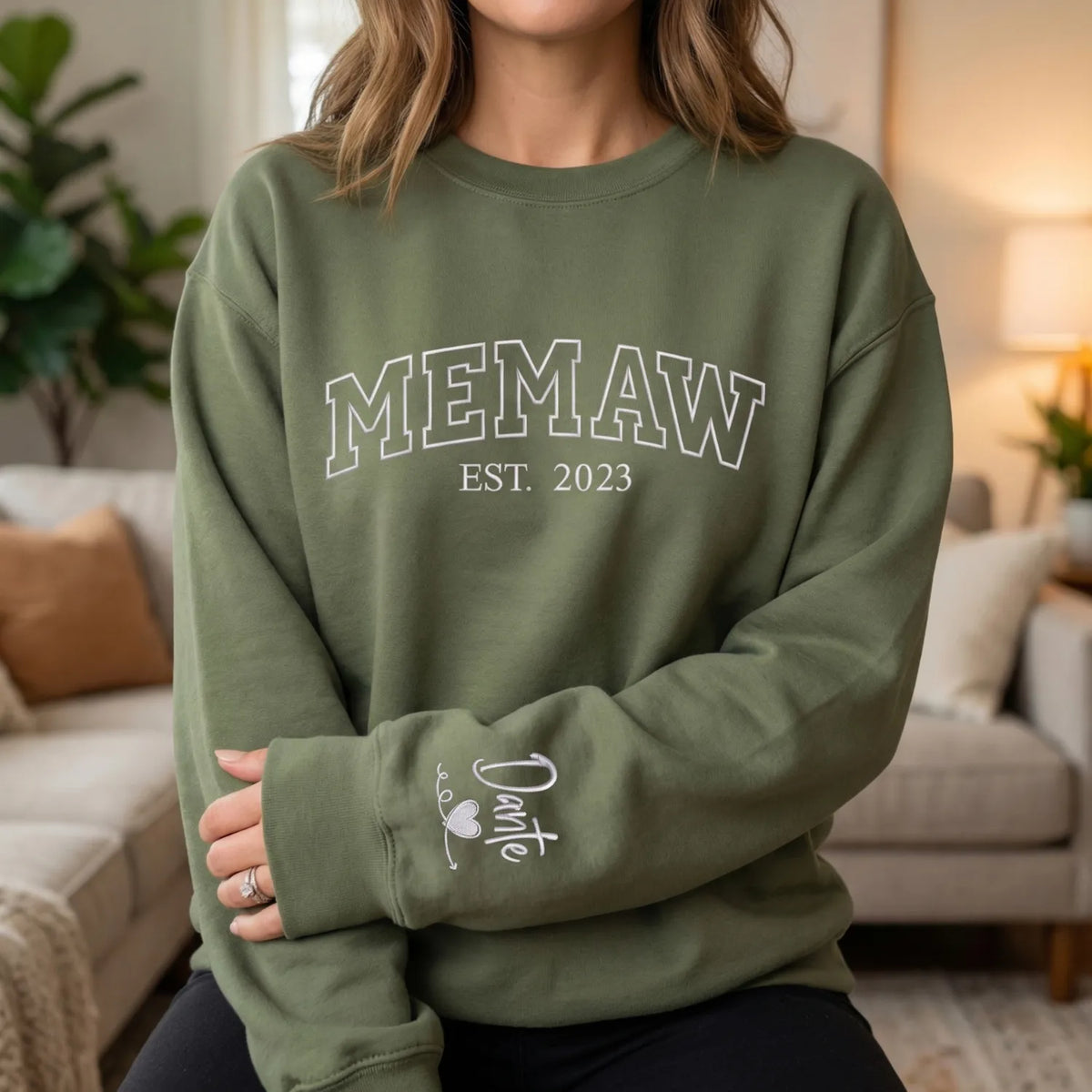 Personalized Memaw Sweatshirt With Grandkids Names - Custom Embroidered Memaw Gift