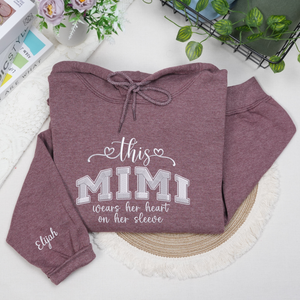 personalized mimi sweatshirt embroidered with grandkids names heart on sleeve design