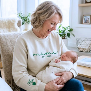 Personalized Mimi sweatshirt with kids names embroidered on sleeve custom grandma gift