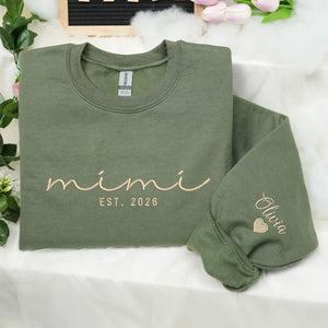 Personalized Mimi sweatshirt with kids names embroidered on sleeve custom grandma gift