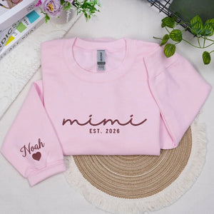 Personalized Mimi sweatshirt with kids names embroidered on sleeve custom grandma gift