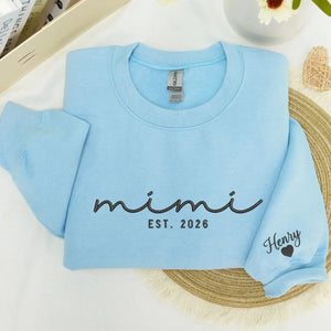 Personalized Mimi sweatshirt with kids names embroidered on sleeve custom grandma gift