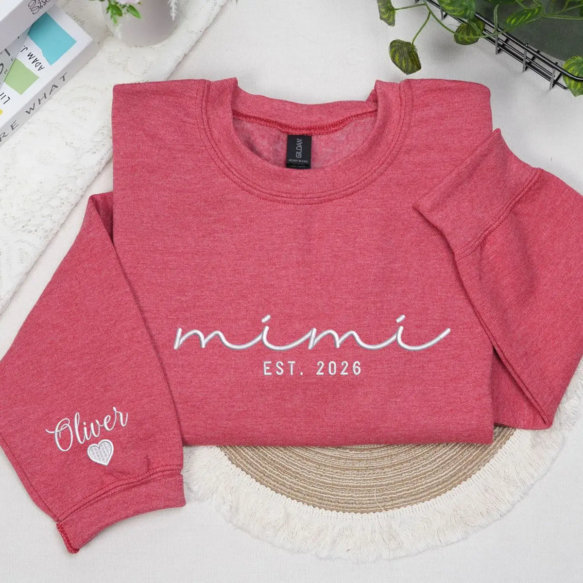 Personalized Mimi sweatshirt with kids names embroidered on sleeve custom grandma gift