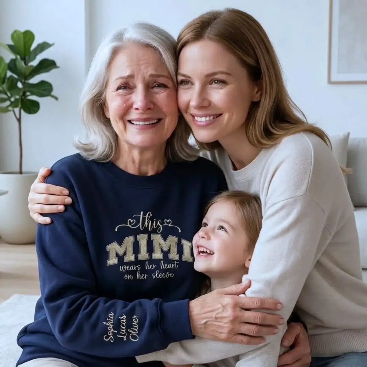 personalized mimi sweatshirt embroidered with grandkids names heart on sleeve design