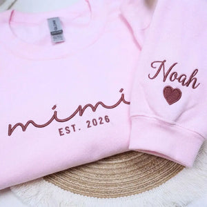 Personalized Mimi sweatshirt with kids names embroidered on sleeve custom grandma gift