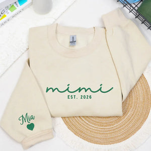 Personalized Mimi sweatshirt with kids names embroidered on sleeve custom grandma gift