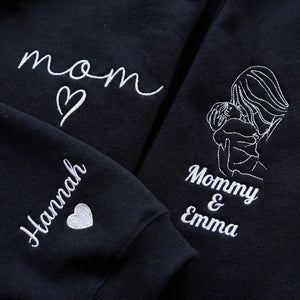 Custom Embroidered Mom Loungewear Set Mom EST with Portrait, Mother's Day Gift for New Mom
