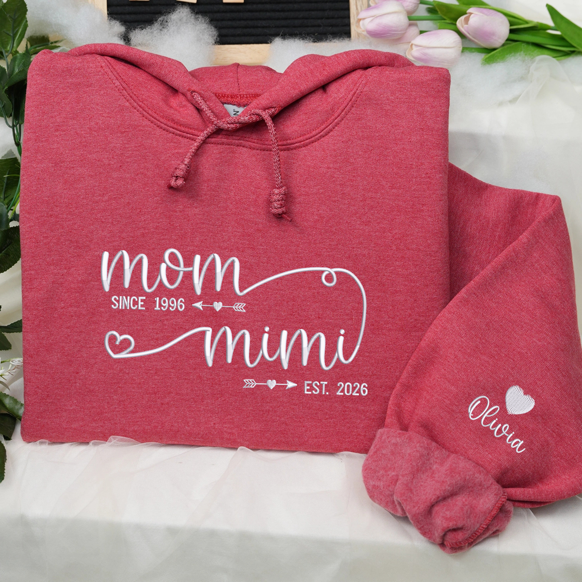 personalized mimi sweatshirt with embroidered kids names on sleeve gift for grandma