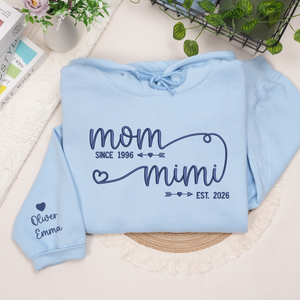 personalized mimi sweatshirt with embroidered kids names on sleeve gift for grandma